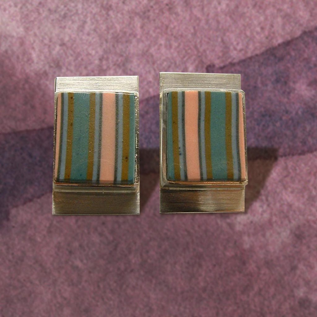 Ohrstecker Porzellan Krakelee gestreift groß