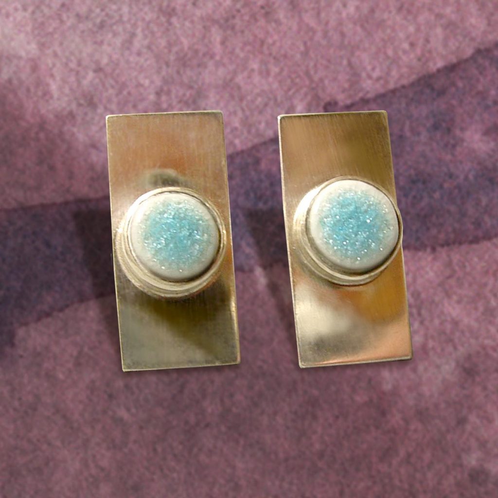 Ohrstecker eckig Porzellan blau Krakelee rund