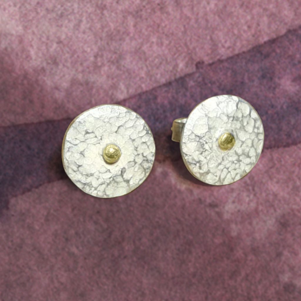Ohrstecker Silber Goldelement rund geschmiedet