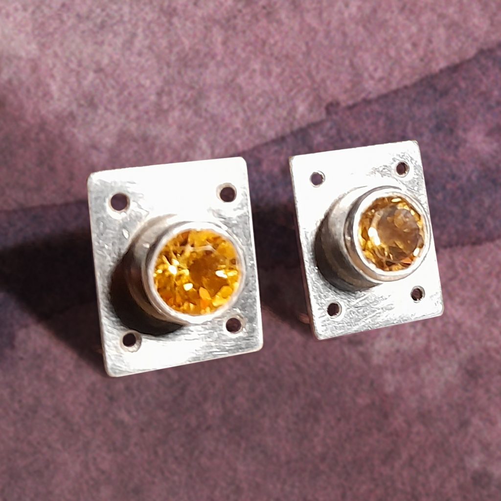 Ohrstecker Silber Citrin gold eckig