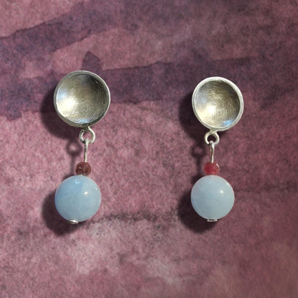 Ohrstecker rund Aquamarin Silber Turmalin