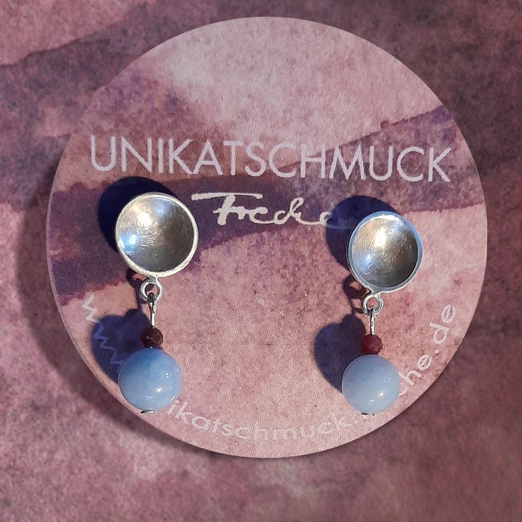 Ohrstecker rund Aquamarin Silber Turmalin