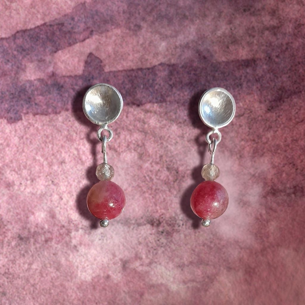 Ohrstecker Silber rund Peridot Watermelonturmalin