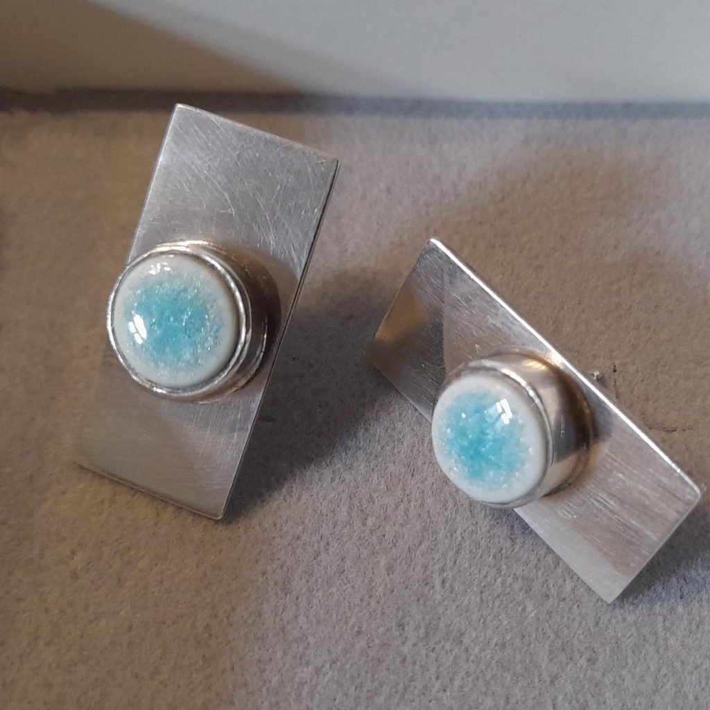 Ohrstecker Silber Eckig Porzellan Krakelee rund