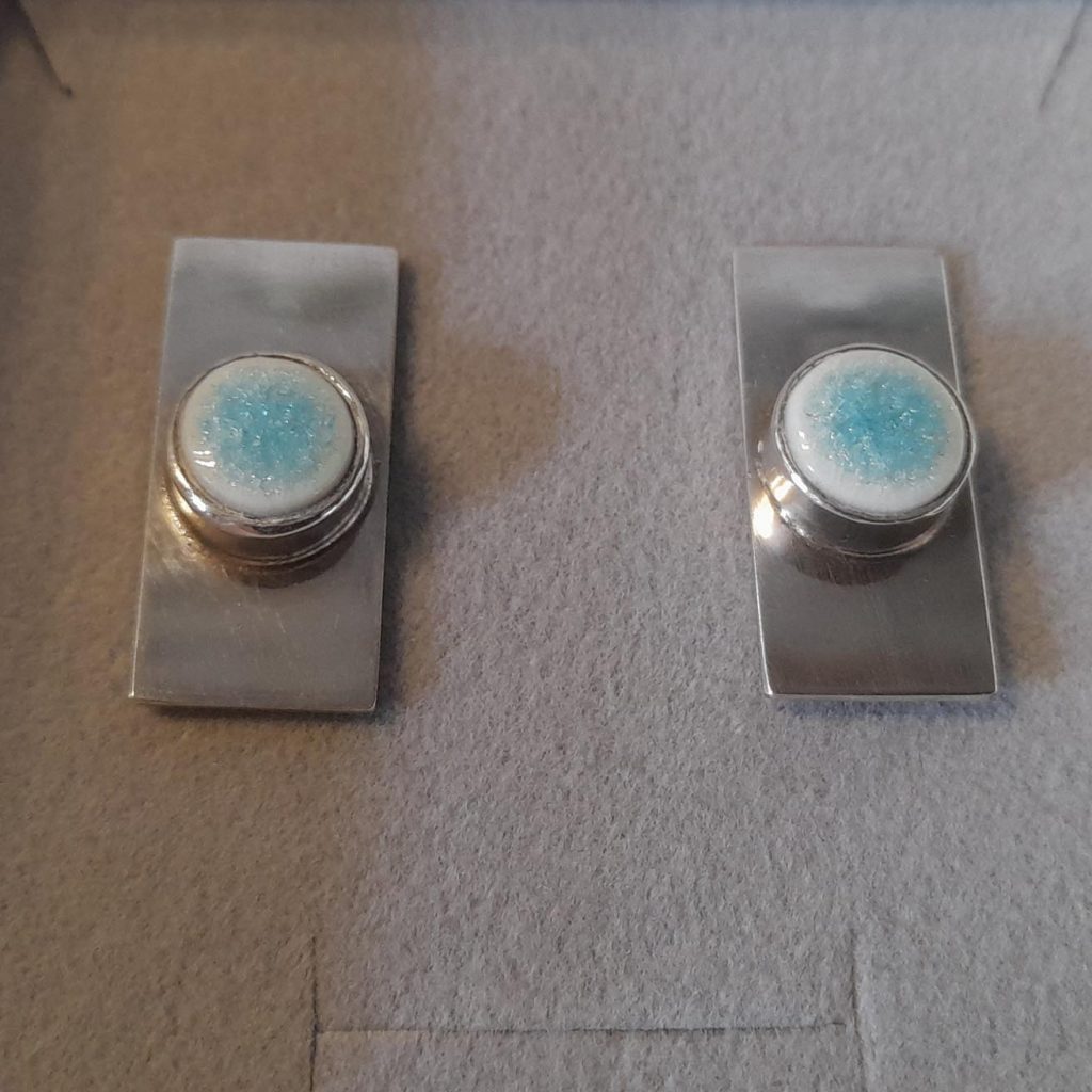 Ohrstecker Silber Eckig Porzellan Krakelee rund