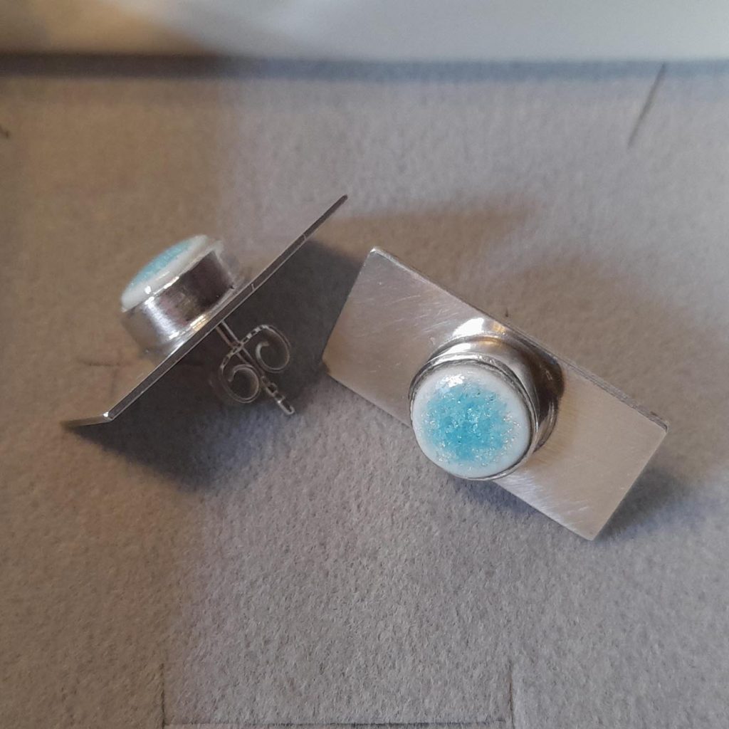 Ohrstecker Silber Eckig Porzellan Krakelee rund