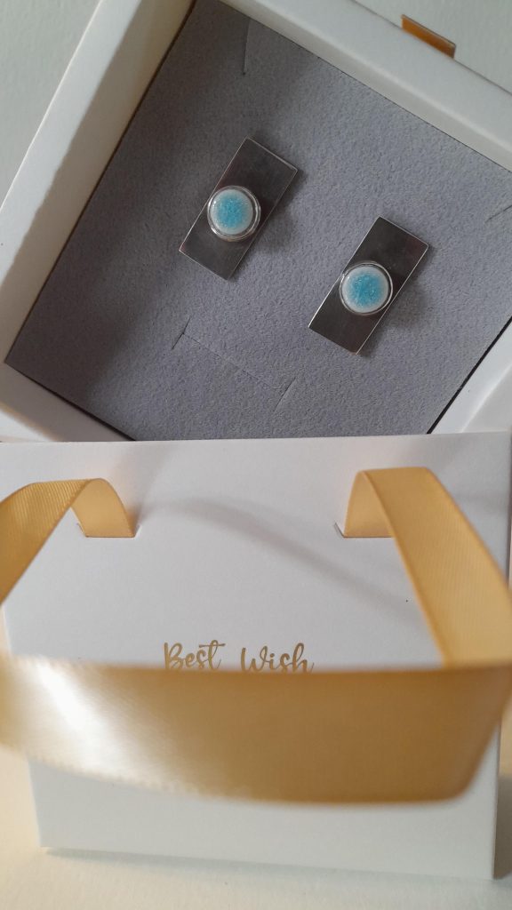 Ohrstecker Silber eckig Porzellan Krakelee rund