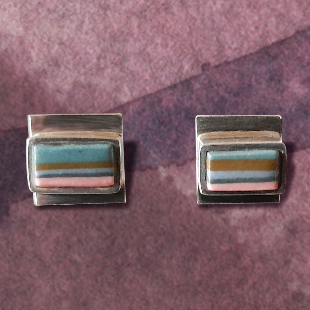 Ohrstecker Porzellan Silber gestreift klein eckig