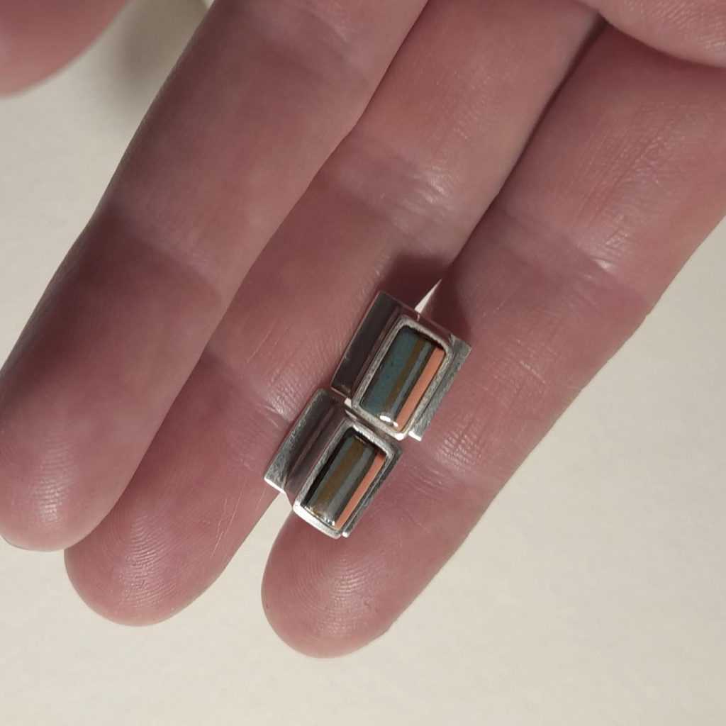 Ohrstecker Porzellan Silber gestreift klein