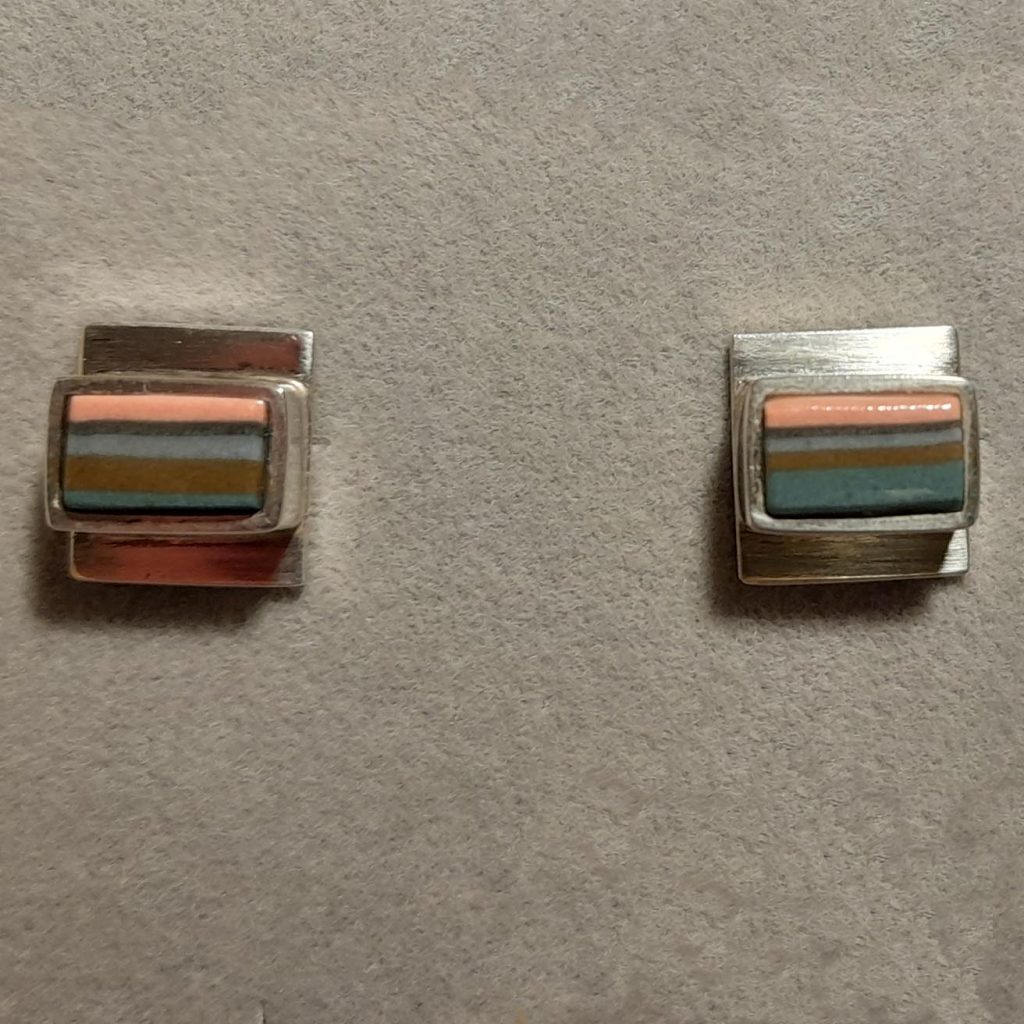 Ohrstecker Porzellan Silber gestreift klein