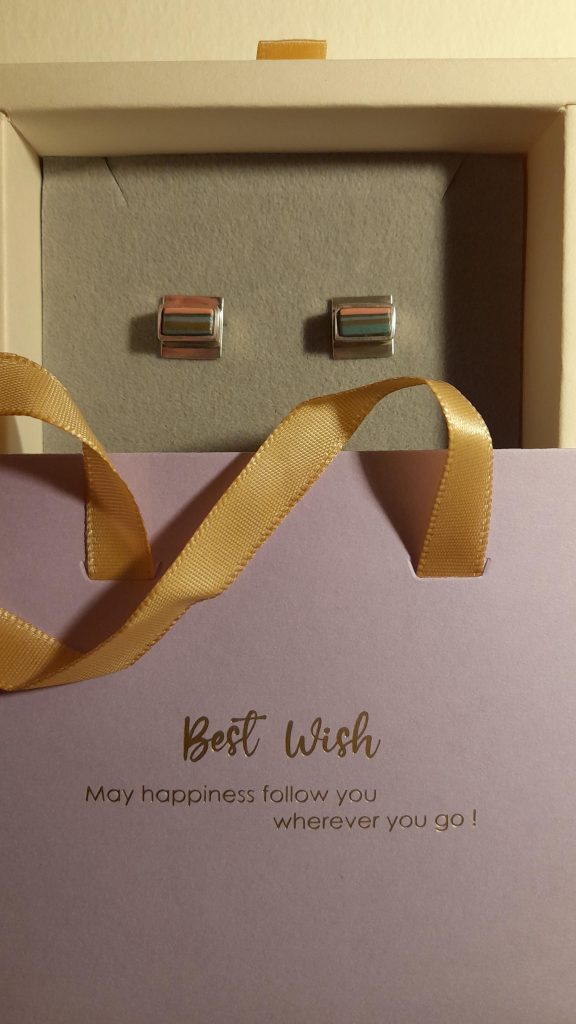 Ohrstecker Porzellan Silber gestreift klein